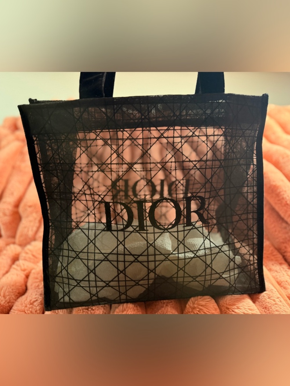 Dior Beauty gift with purchase Black Mesh Logo Tote Bag